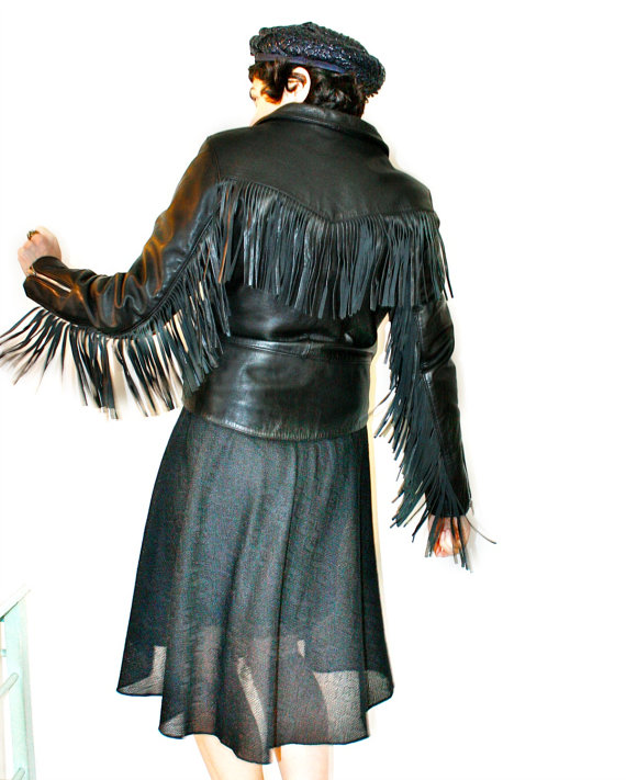  Biker black leather jacket with fringe by Drag Specialties. Thecitizenrosebud. $189. 