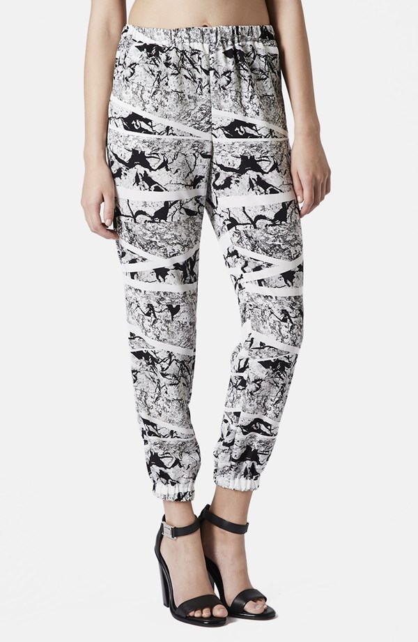  Topshop Marble print track pants. Nordstrom. $70. For the bold fashionista. Pair these with any of the three pairs of shoes shown. Go! 
