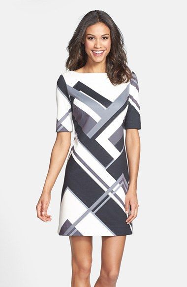  Eliza J Geo print ponte knit shift dress. Online only. Nordstrom. Anniversary price: $78.90. After sale: $118. 