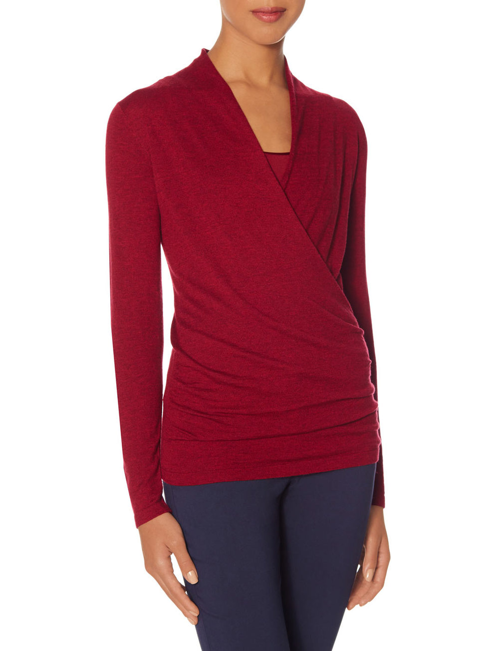  Tall Wrap Look Sweater. Available in red, navy, mint green. The Limited. $49.95. 