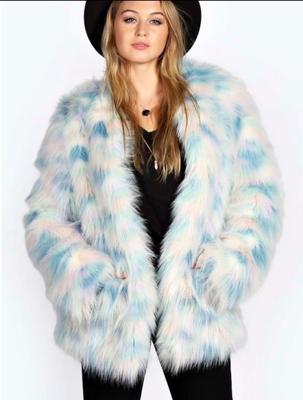  Katja Rainbow Pastel Fax Fur Coat. Boohoo.com. $80.00 