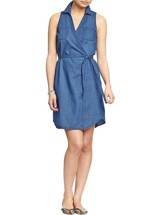  Chambray wrap dress. Old Navy. Was: $34.94 Now: $27. 