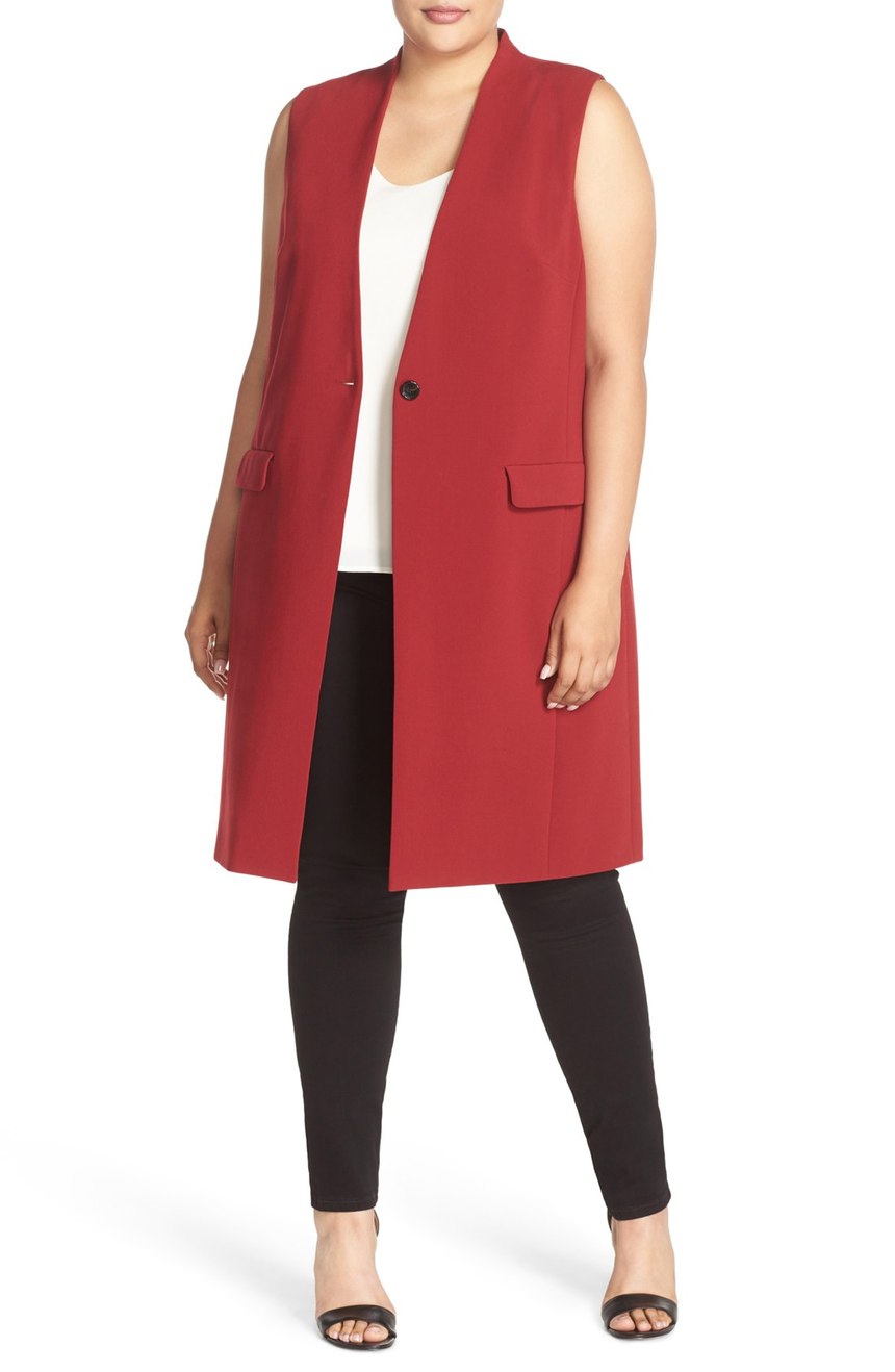  Halogen One Button Long Vest (Plus Size). Available in red, black. Nordstrom. $119. 