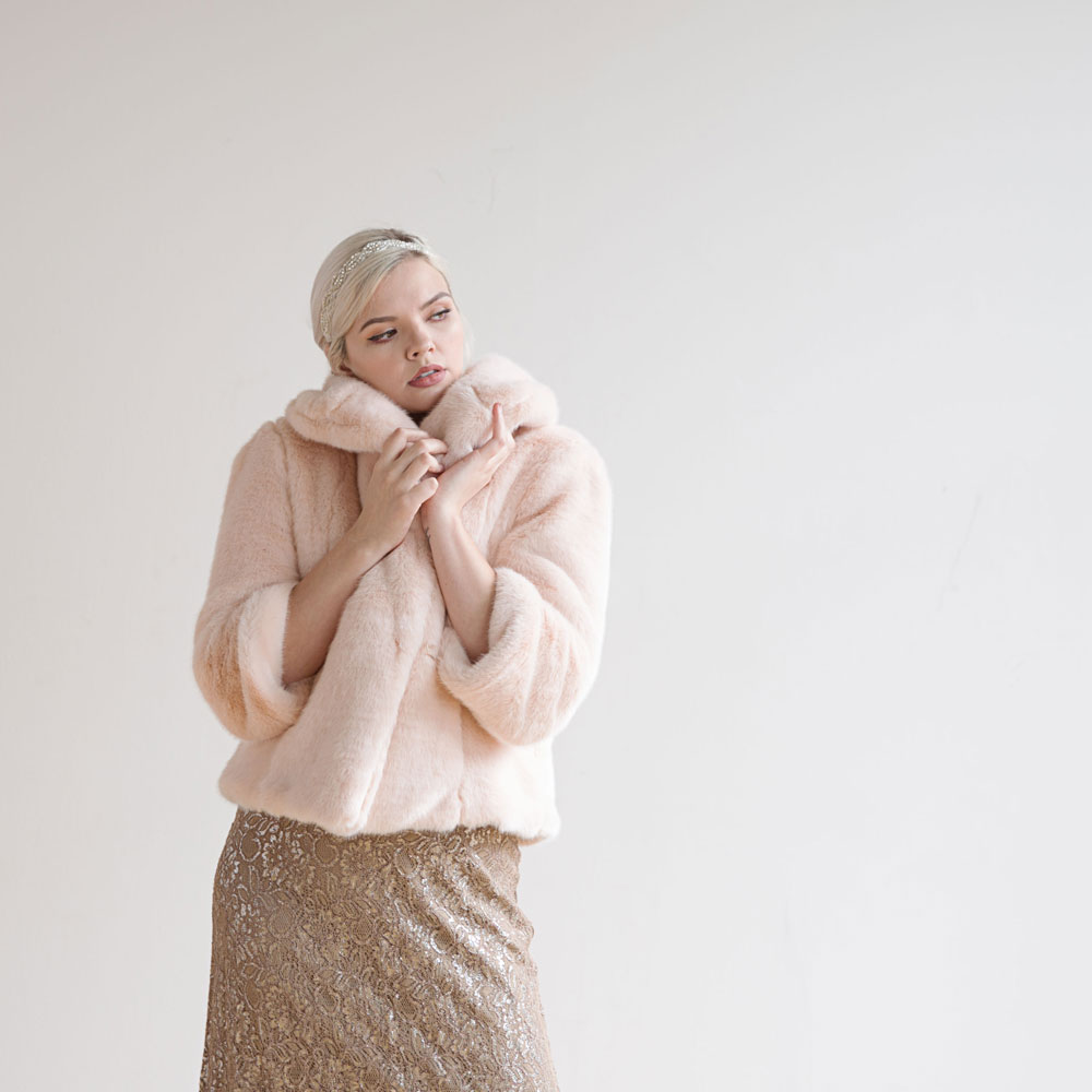  Pale Pink Faux Fur Sable Coat. Available in multiple colors. Made by hand in Seattle! Foxglove Bridal. $495. 