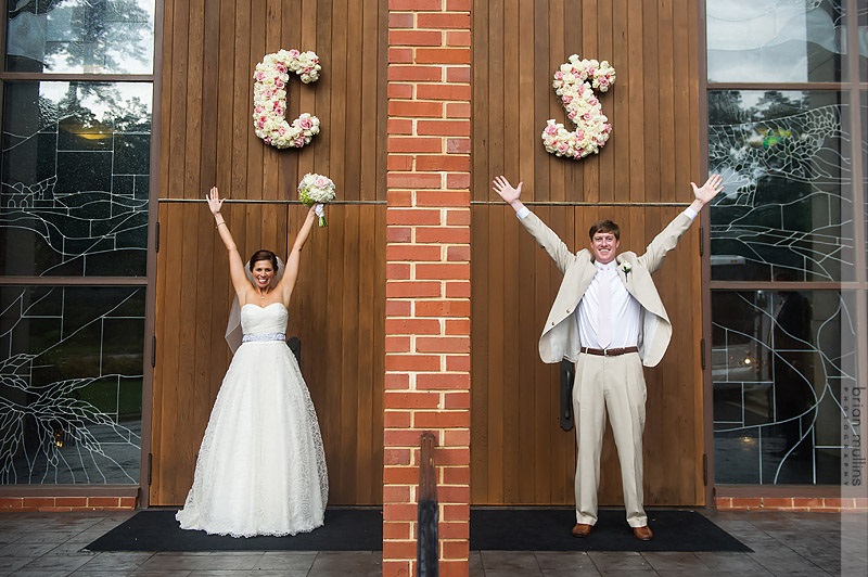  Artfully Arranged created adorable monograms for outside the church doors.  Photo by Brian Mullins Photography 