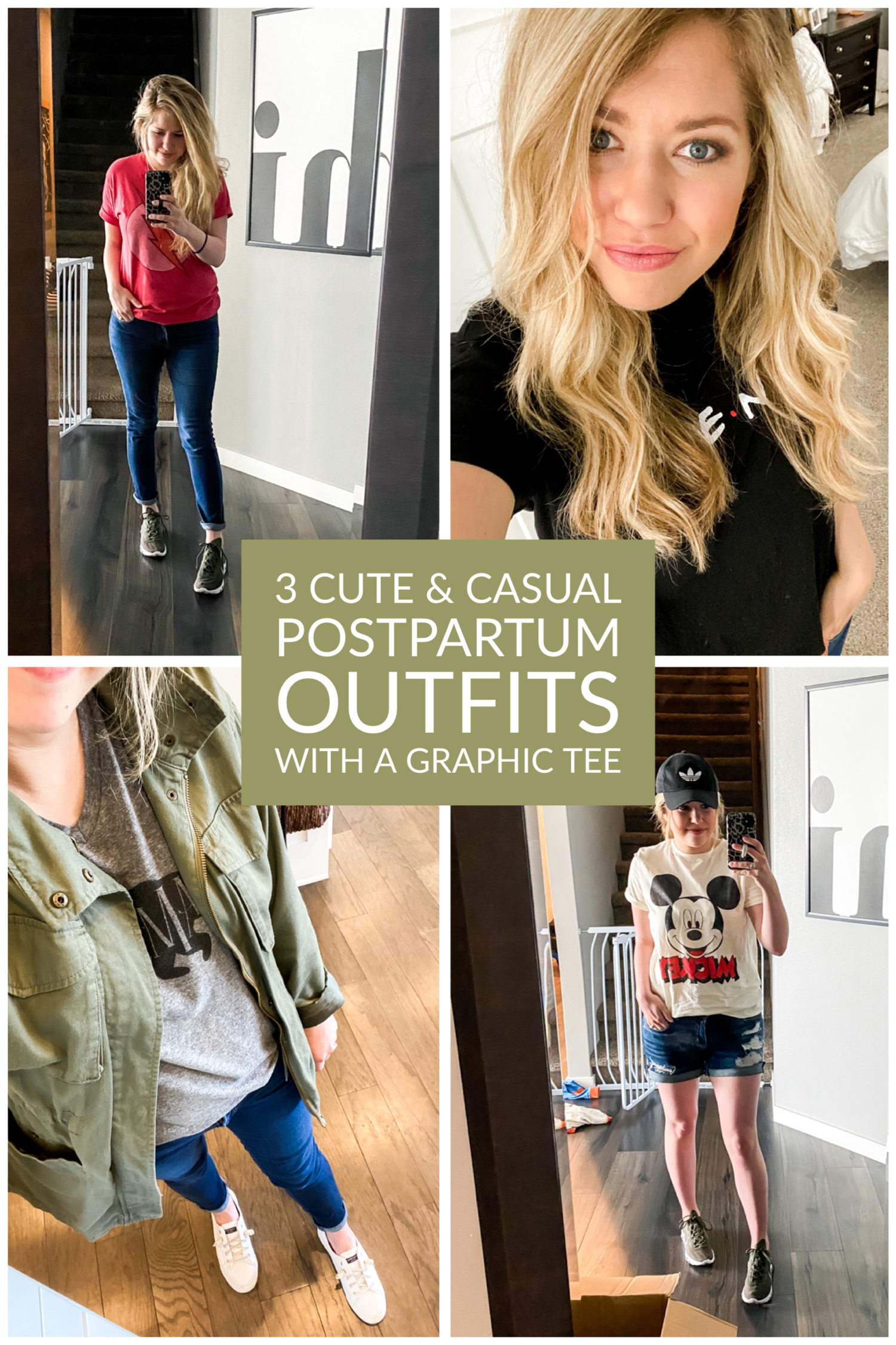 3 Cute & Casual Postpartum Outfits to Wear with a Graphic Tee