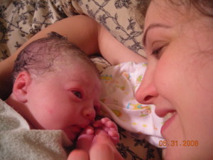 Rachel & Melody getting to know each other after a gentle birth!