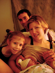 Big sister Sienna with baby Sylvia and their parents hours after the birth!