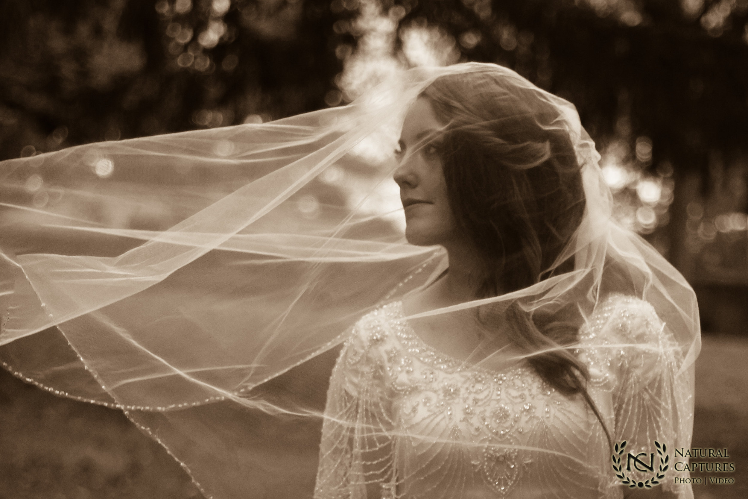 Veiled Bride sepia tone for Utah wedding