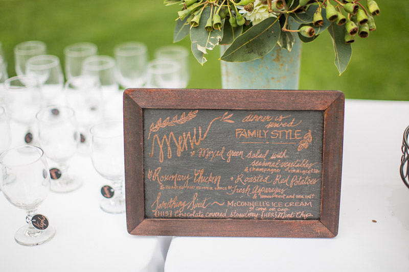 The Stow House Wedding menu on chalkboard