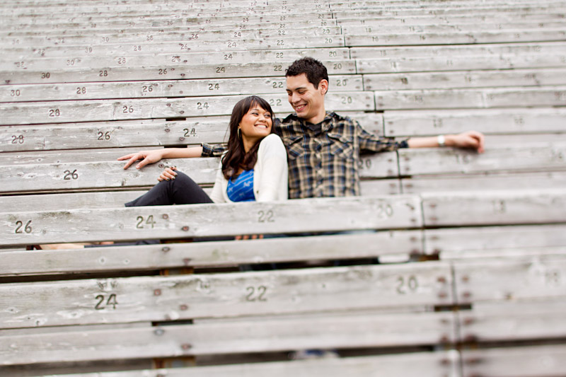 Hollywood Bowl, Wedding photography, engagement photos of couple sitting in bleachers (1 of 3)