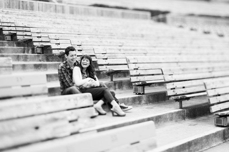Hollywood Bowl, Wedding photography, engagement photos of couple sitting in bleachers (2 of 3)