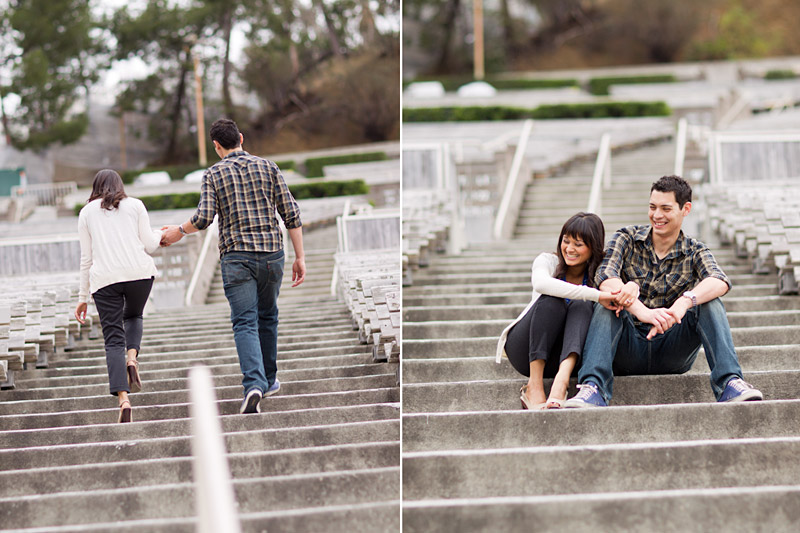 Hollywood Bowl, Wedding photography, engagement photos of couple sitting in bleachers (2 of 3)