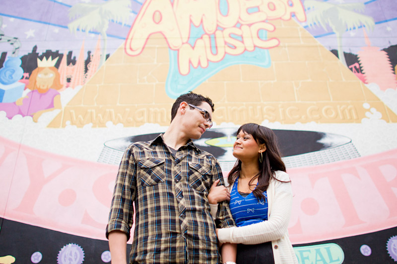 Hollywood, Wedding photography, engagement photos of couple in front of Amoeba Music Store