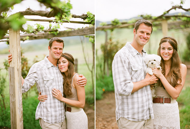 Santa Margarita Ranch, engagement photos of couple under vines with their dog