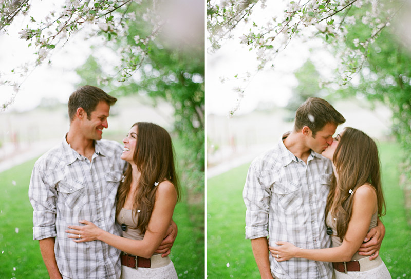Santa Margarita Ranch, engagement photos of couple kissing under a cherry blossom tree