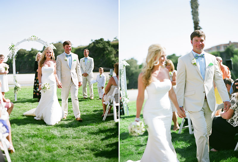 Avila Beach Golf Course wedding pictures of bride and groom walking down the aisle.
