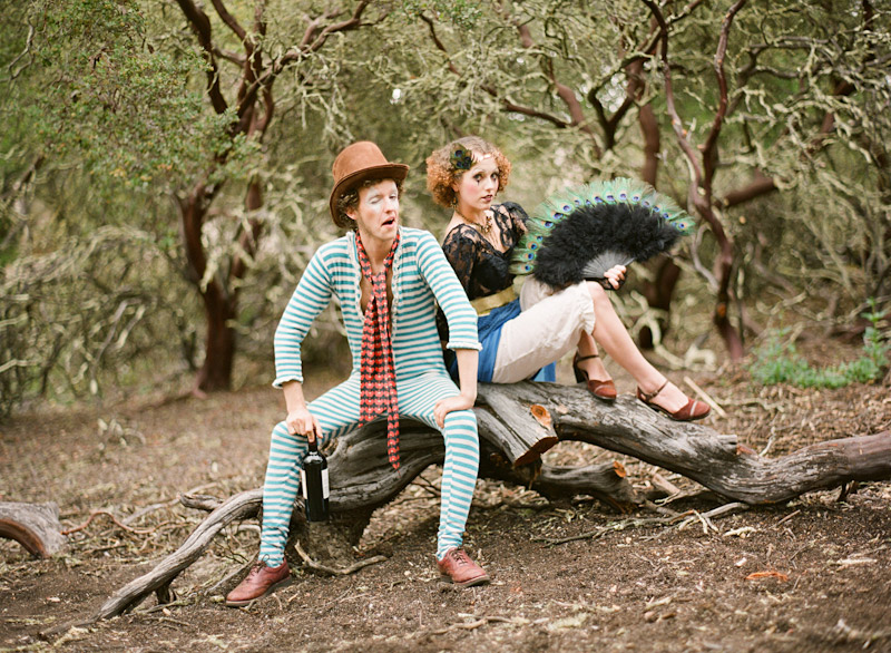Loriana Ranch, San Luis Obispo Vintage Circus Freak Show Blue Bird inspiration shoot of clowns in a forest (1 of 4)