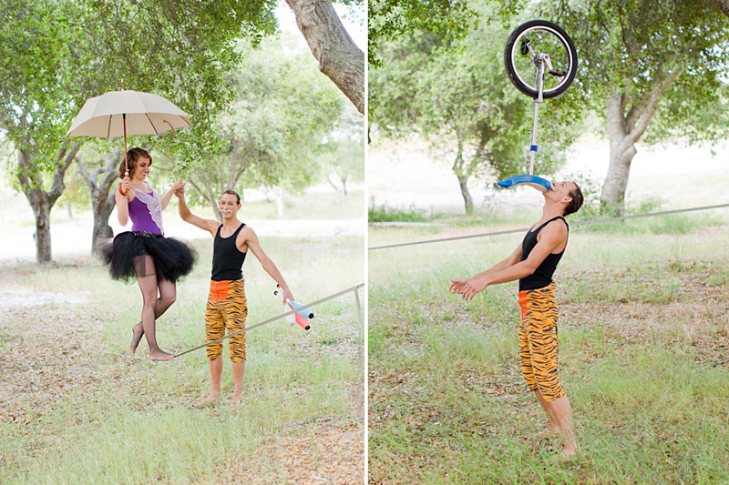 Loriana Ranch, San Luis Obispo Vintage Circus Freak Show Blue Bird inspiration shoot of tightrope walking juggling couple (5 of 5)