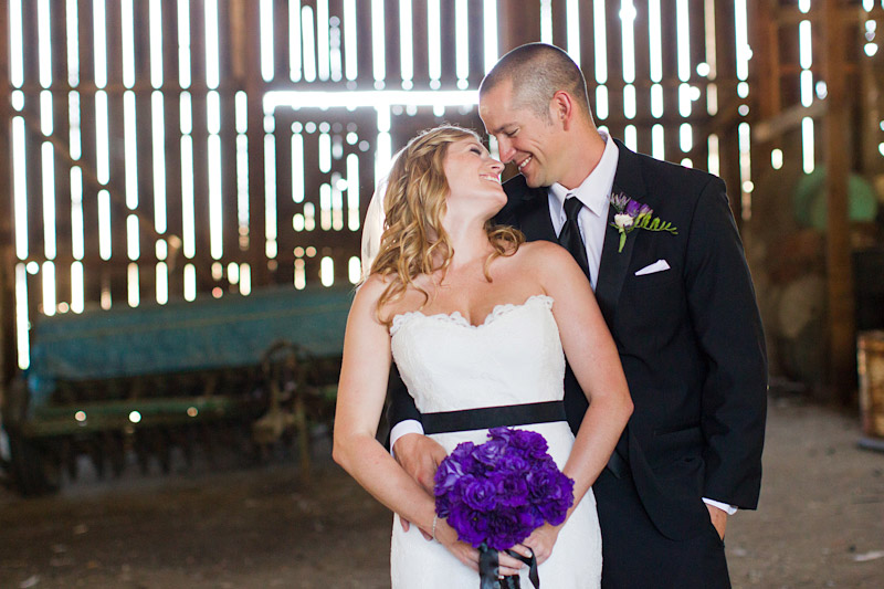 san luis obispo ranch wedding, portraits of the bride and groom in a barn (1 of 2)