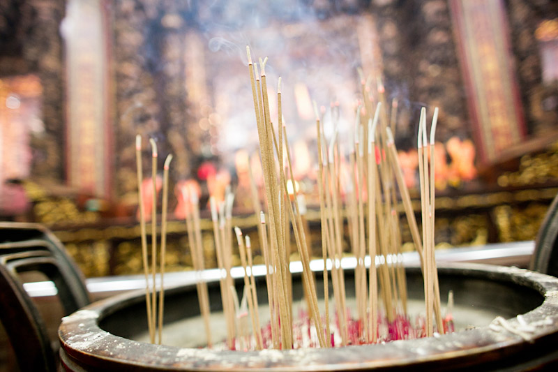 Taiwan wedding. Incense burning in temple. (2 of 2)