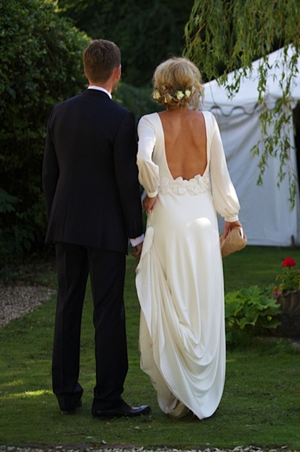 open back silk wedding dress