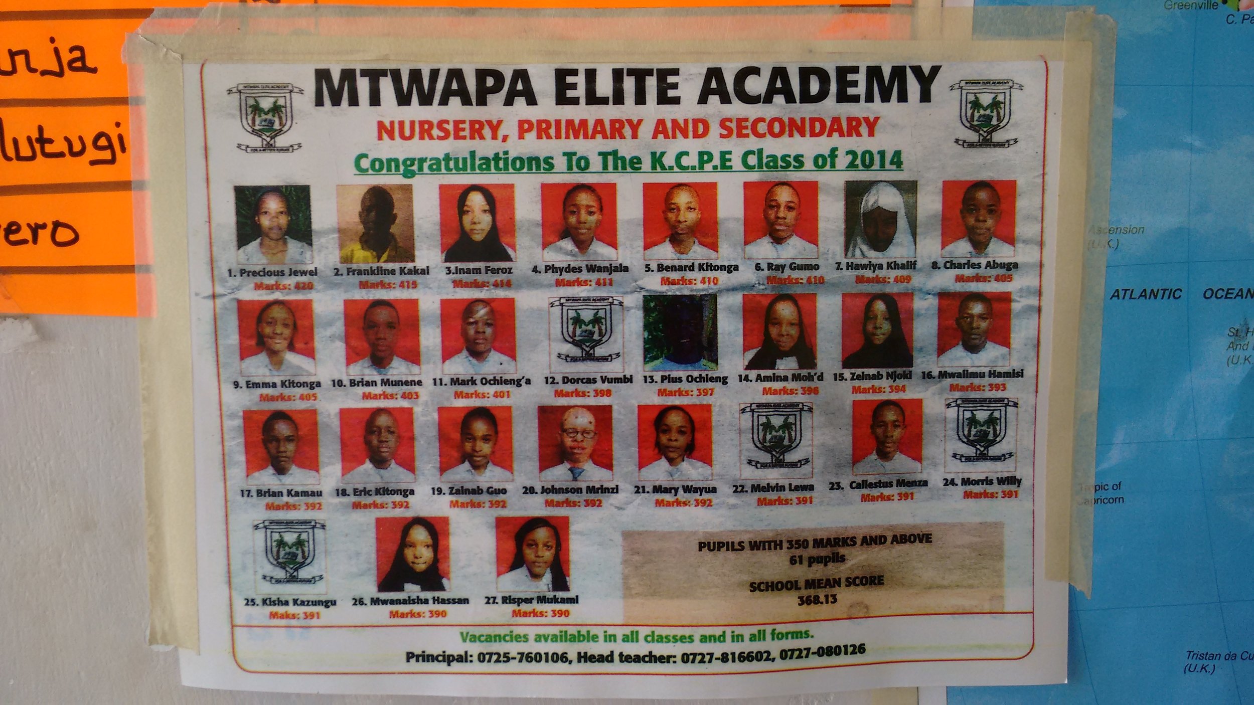 Mtwapa Elite Academy results poster