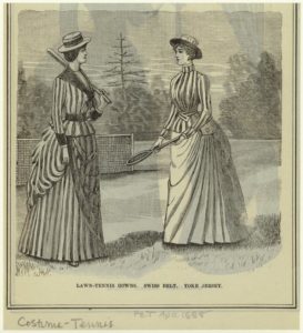 "Lawn-Tennis Gowns, Swiss Belt, Yoke Jersey." 1888. Courtesy of The New York Public Library Digital Collections. 