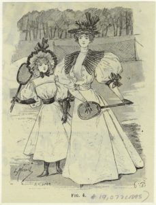 "Woman And Girl With Tennis Rackets." 1895. The New York Public Library Digital Collections.