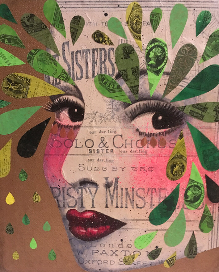 Sisters' Collage on Antique Book Cover — Roo Abrook Art