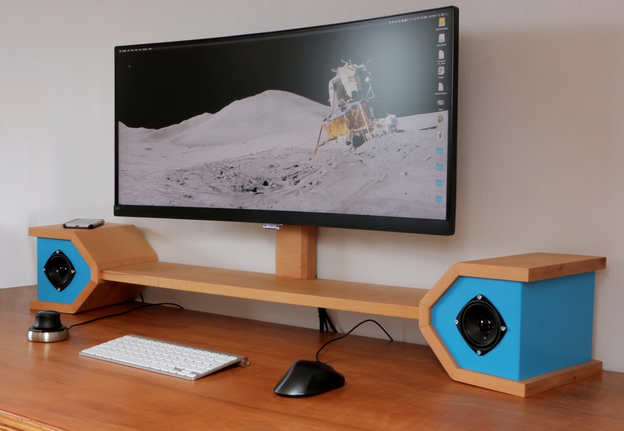 Diy Monitor Stand With Hidden Wireless Charging And Speakers The