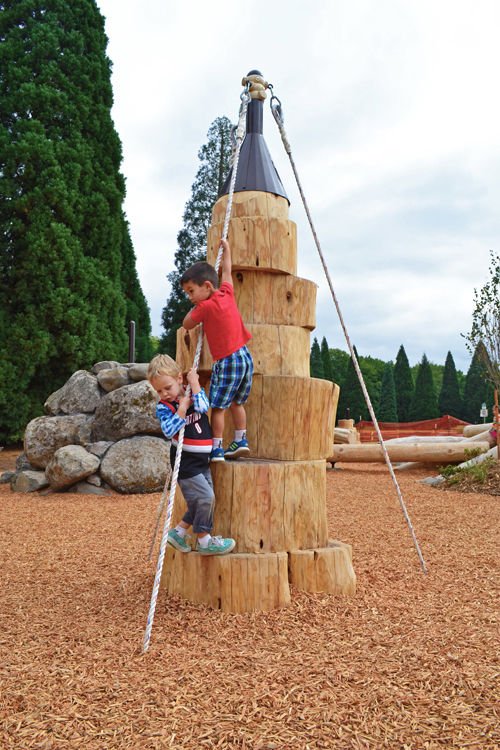 Rope helps kids climb up and down the log climbers.