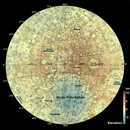 Jaxa Lunar Elevation Map: Near Side