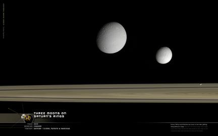 Wallpaper: Saturn’s Rings and Three Moons