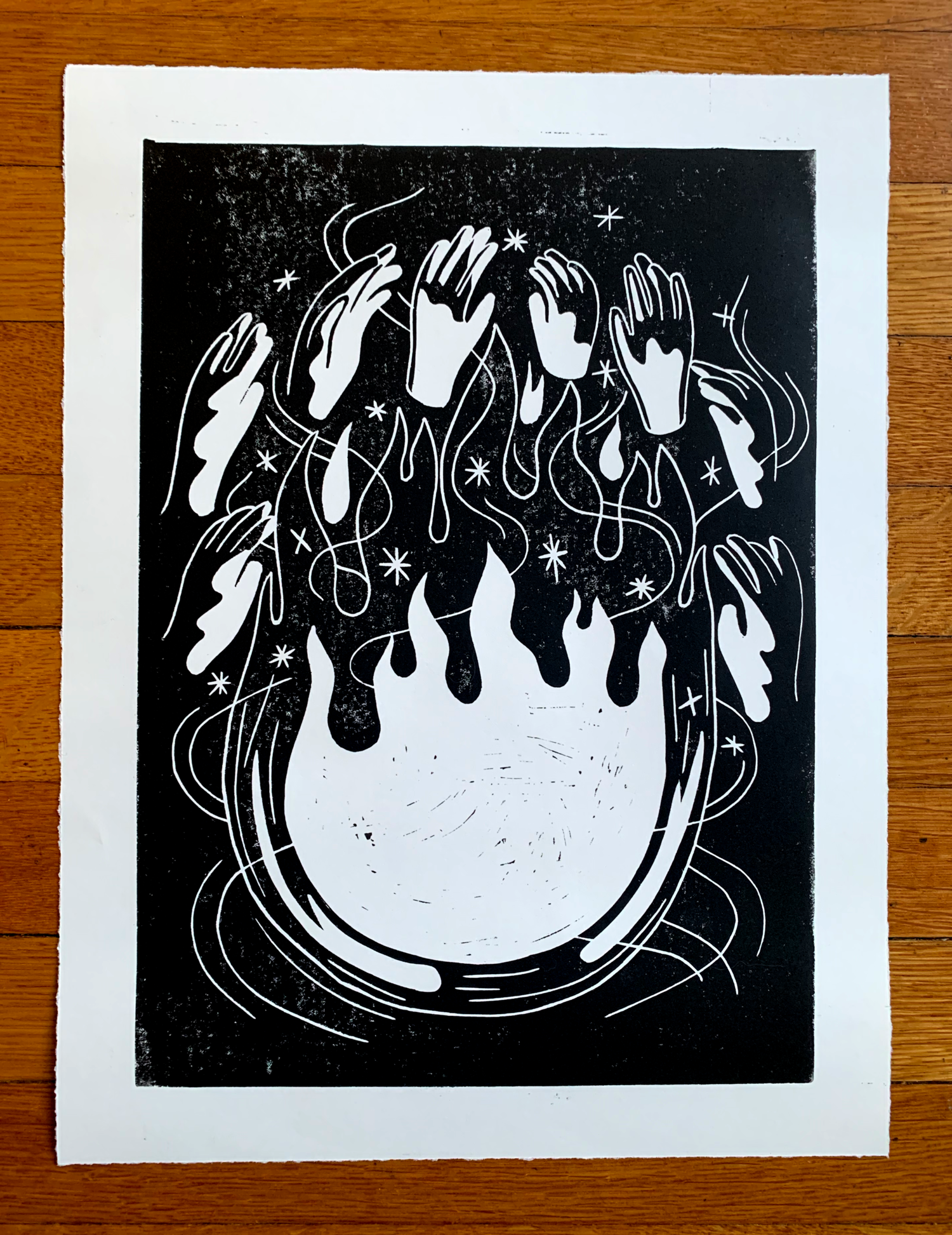 Coffee Carafe, Orange Spears • Letterpress and Linocut Fine Art Print