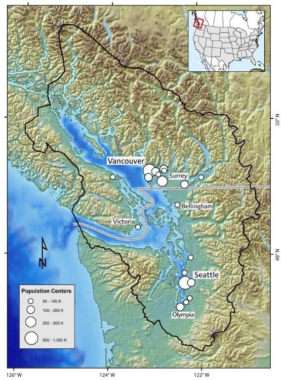 Salish Sea ecosystem map by N. Maher