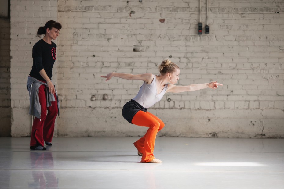 Wonderbound Producing Director Dawn Fay working on "Gone West" with Company Artist Sarah Tallman at Junction Box. Photo by  Amanda Tipton, 2014