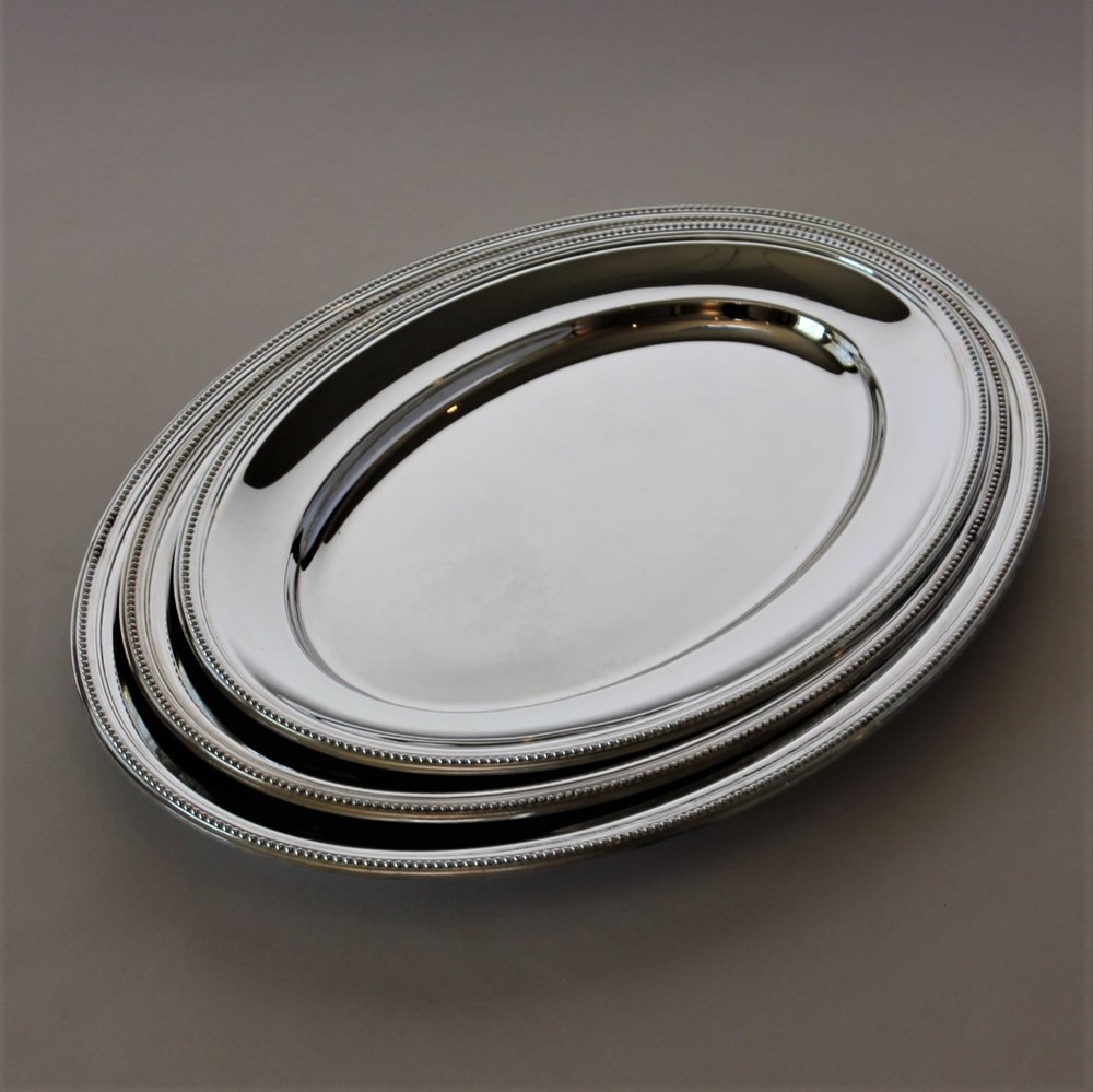 Christofle Christofle RUBANS Tray Large Serving Plate French Silver Plated OVAL Platter 