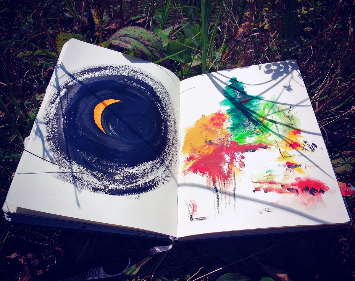 art journal during the 2017 Solar Eclipse in the states in Asheville, NC - by Hali Karla