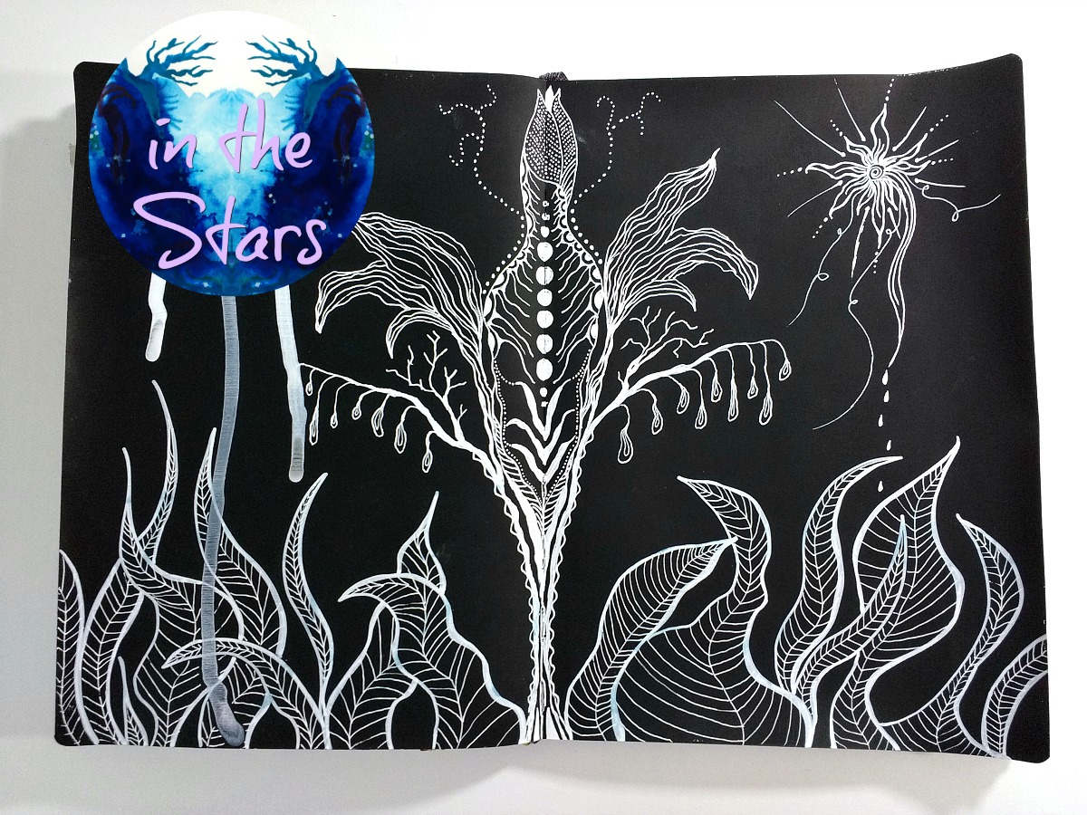 mixed-media art journal spread made IN THE STARS (creative practice + astrology with Hali Karla)