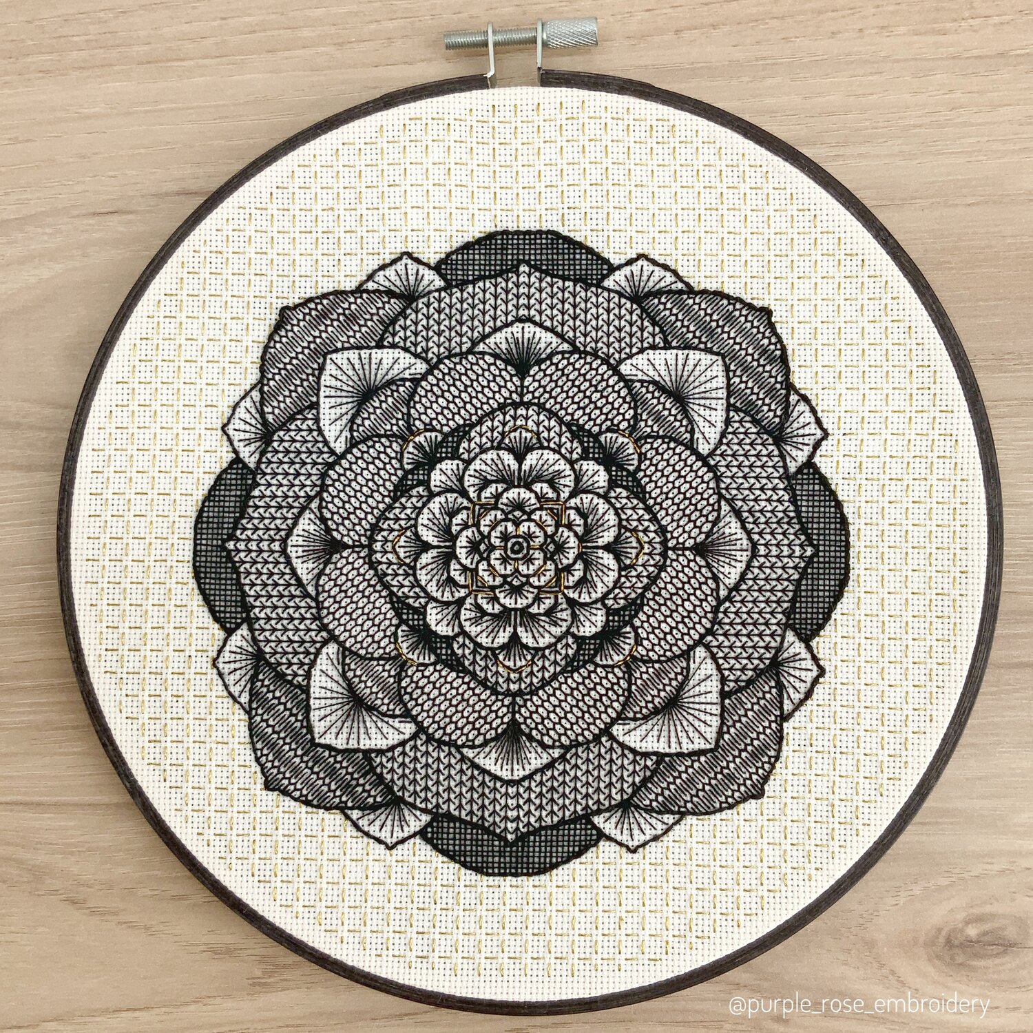 Blackwork mandala succulents - PDF pattern Purple — Embroidery Rose