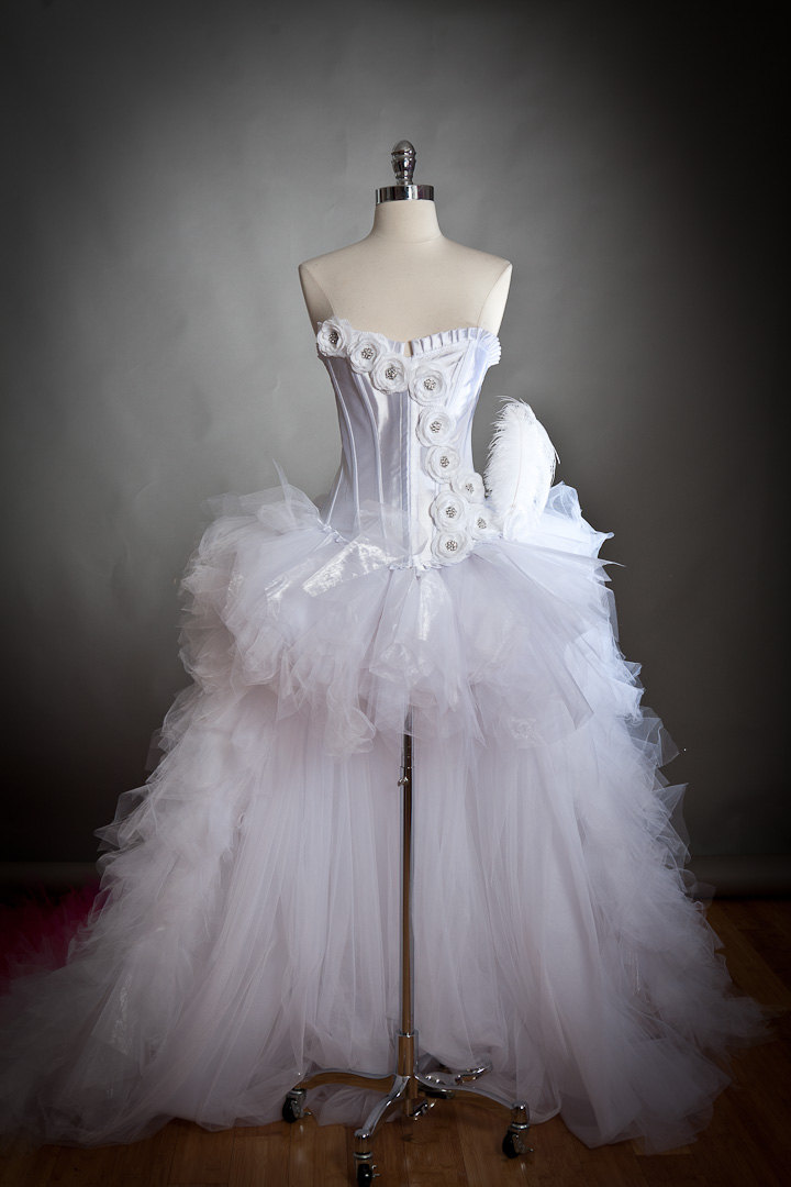 Custom Size Medium White and Hot Pink tulle Burlesque Corset Dress