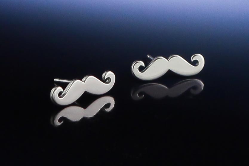 Silver moustache stud earrings