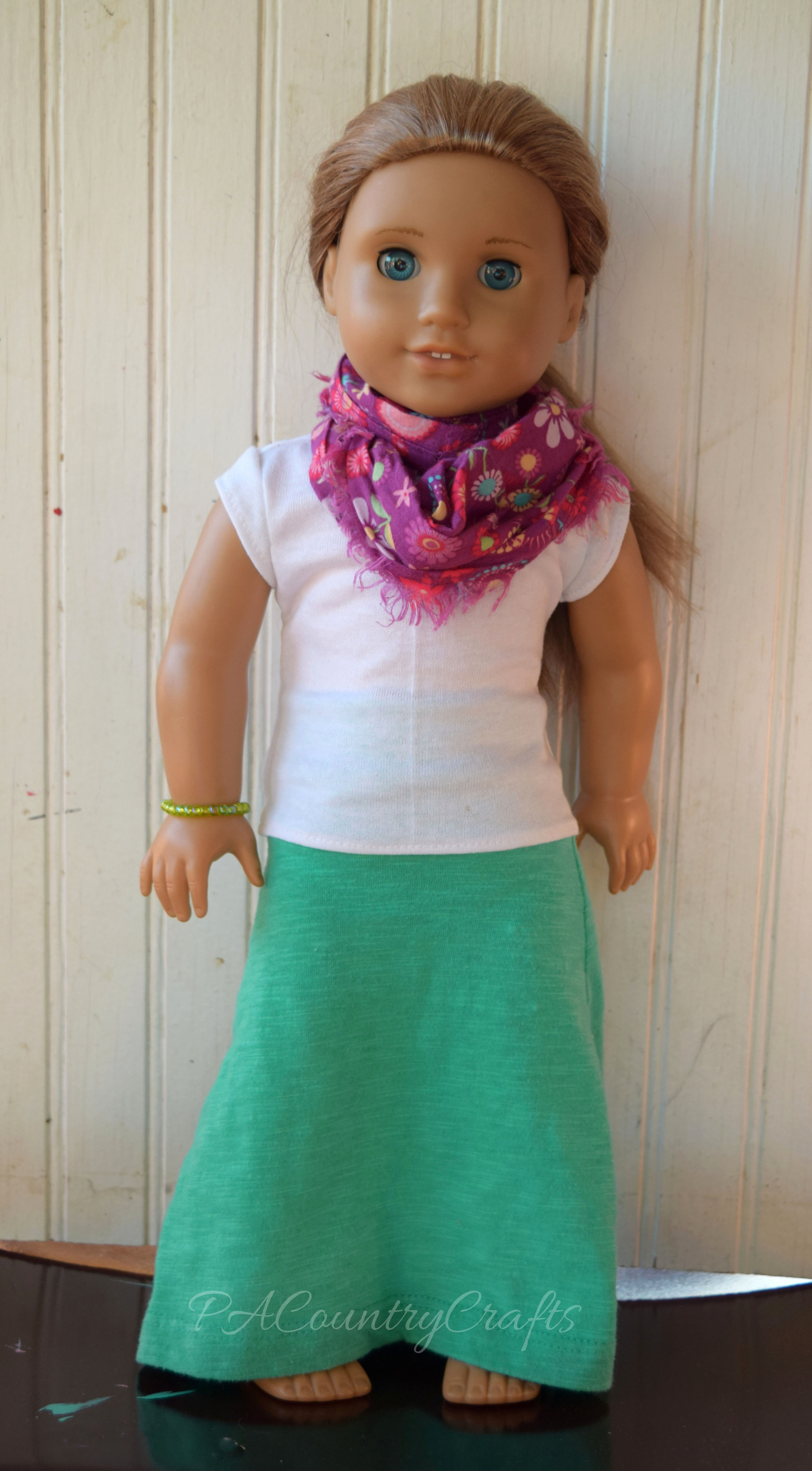 american girl doll maxi skirt, t shirt, and infinity scarf