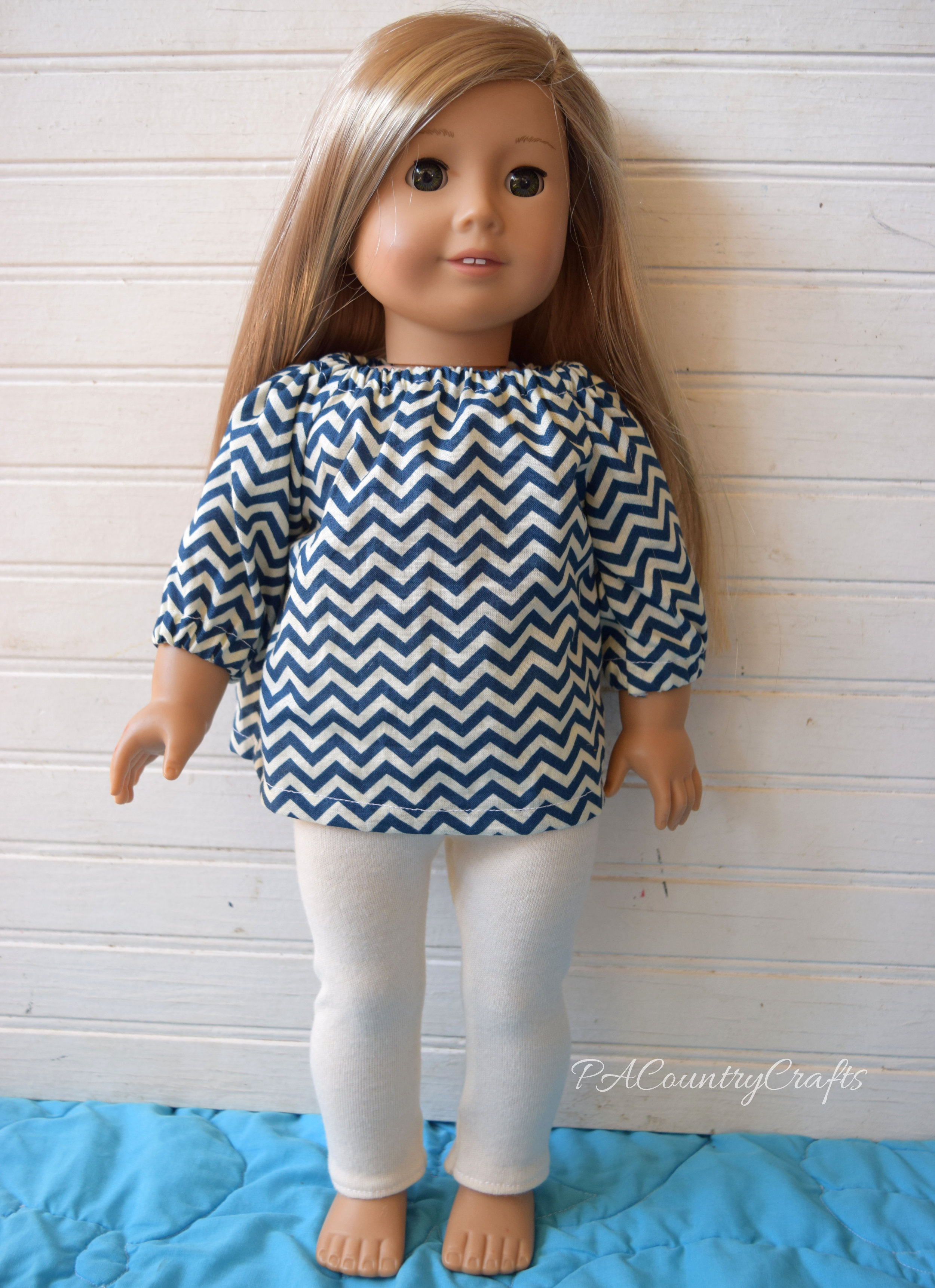 navy and white chevron doll top with cream leggings