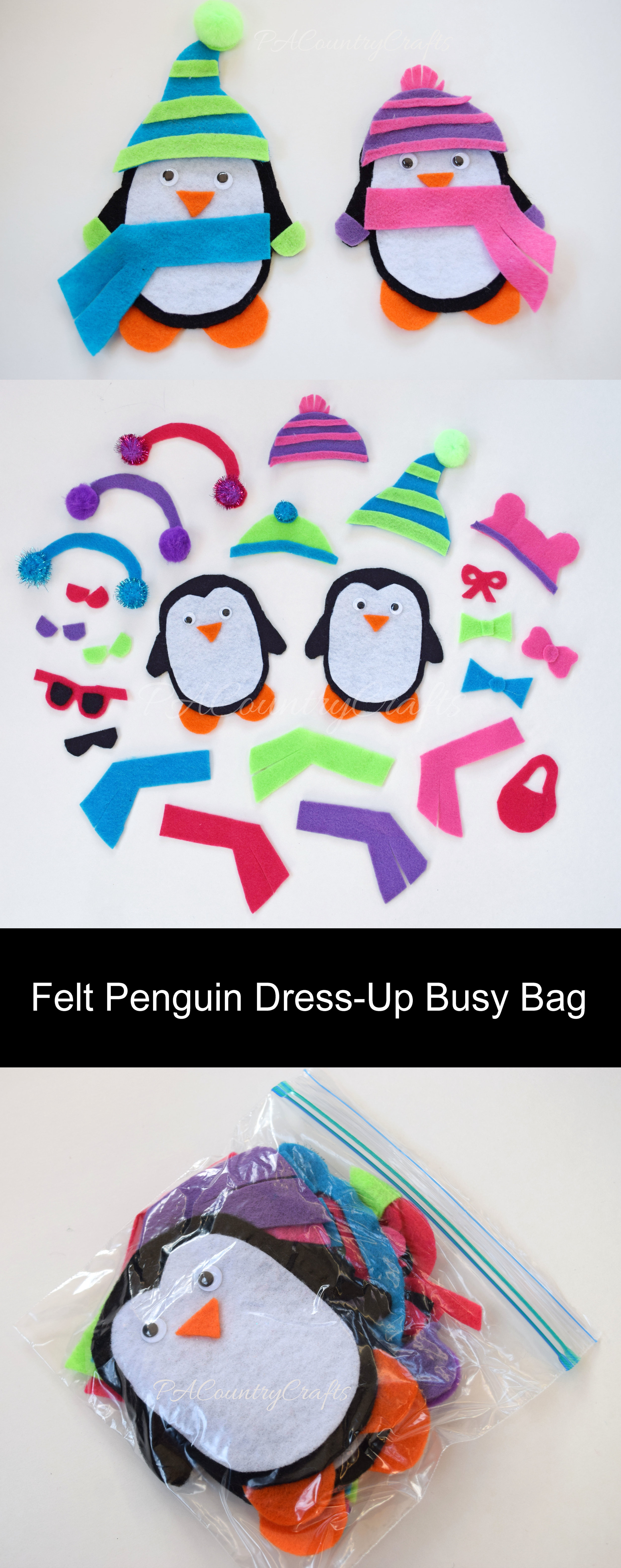 Make this penguin dress-up toddler busy bag.