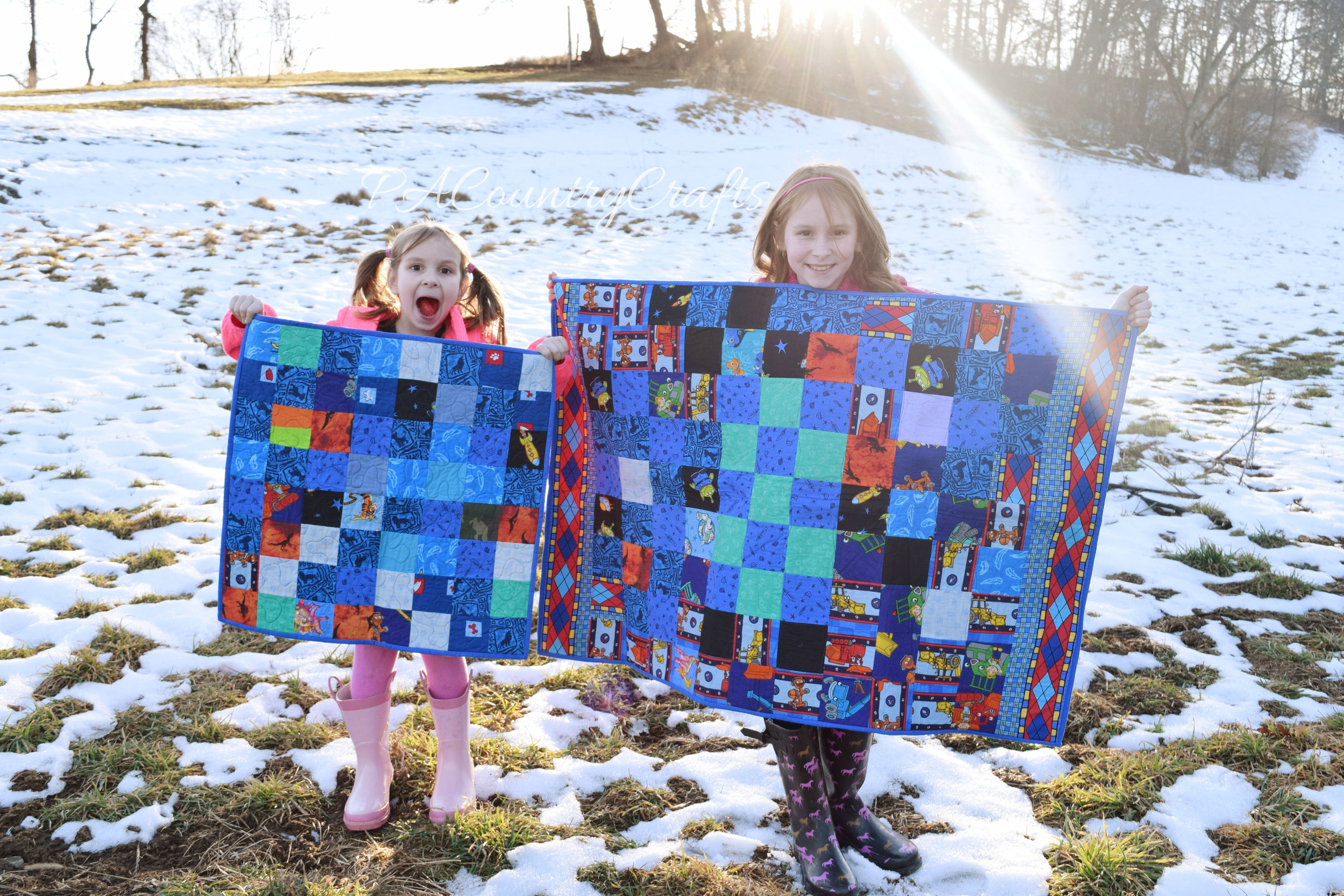 blue boys scrap quilts with lots of character fabric prints