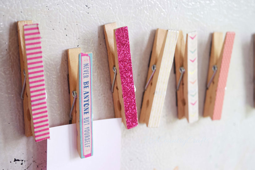 Washi tape clothespin magnets