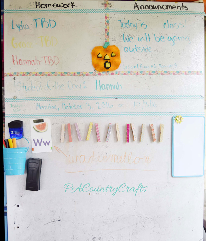 Washi tape for homeschooling- make sections on dry erase boards