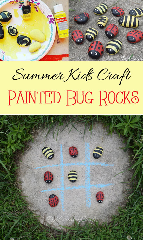 Summer Kids Craft- paint rocks to make ladybugs and bumblebees, then use them to play tic tac toe!